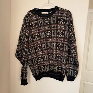 Natural Issue Vintage Fair Isle Sweater XL Brown Acrylic Grandpa Knit